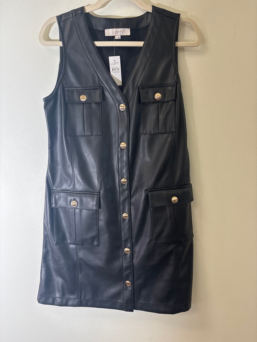 NWT LOFT Black Faux Leather Sleeveless Mini Dress Sz 4
